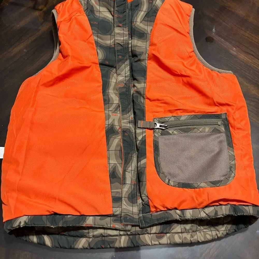 Gap Boys Small Green Orange Topographic Map Print Puffer Vest